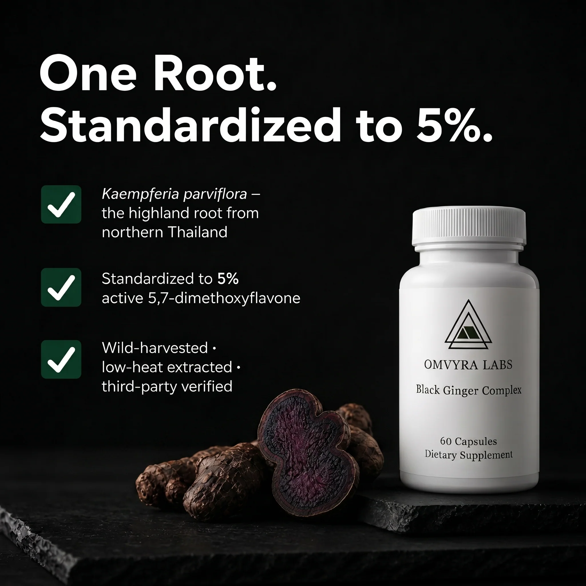 Omvyra™ Black Ginger Complex with standardized Kaempferia parviflora