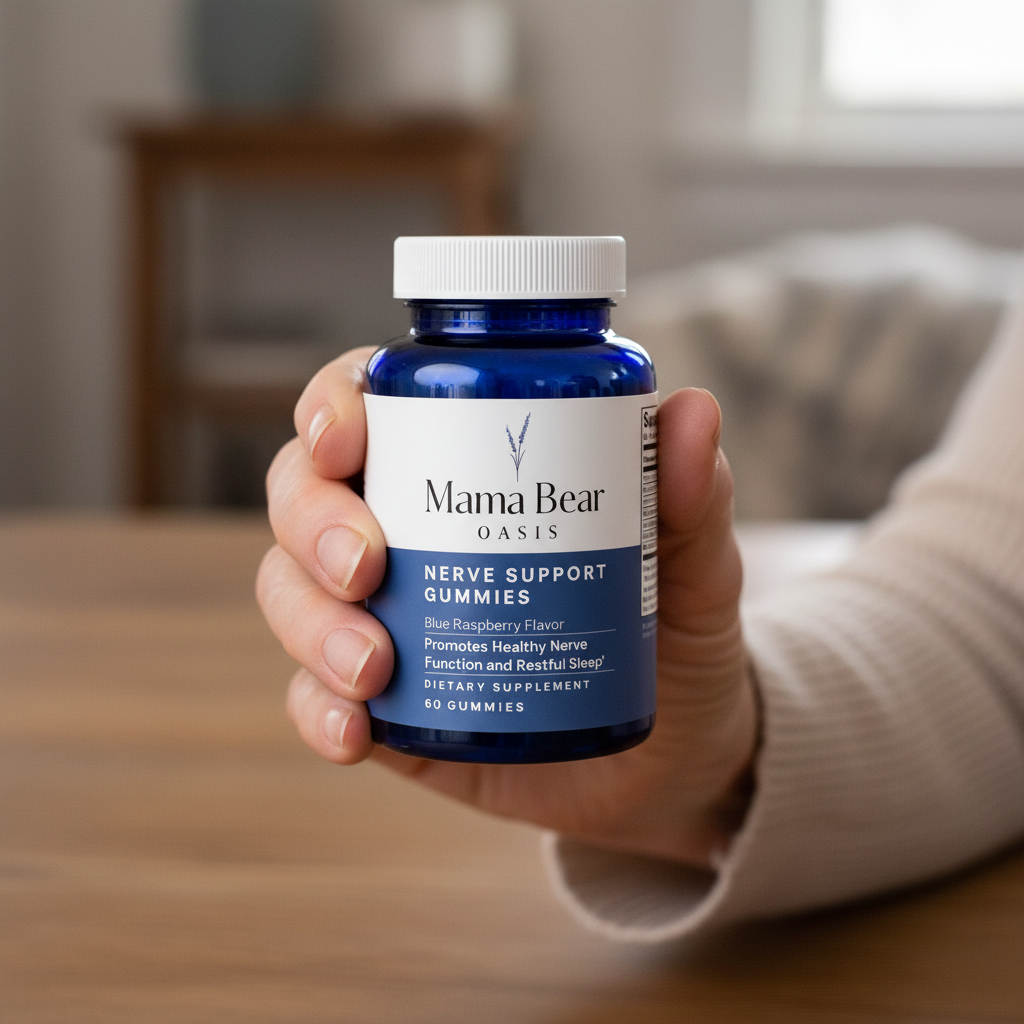 Mama Bear Oasis blue raspberry nerve support gummies