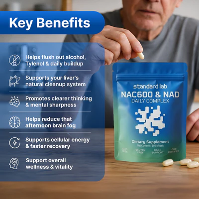 The Standard Lab NAC and NAD+ dietary supplement softgels