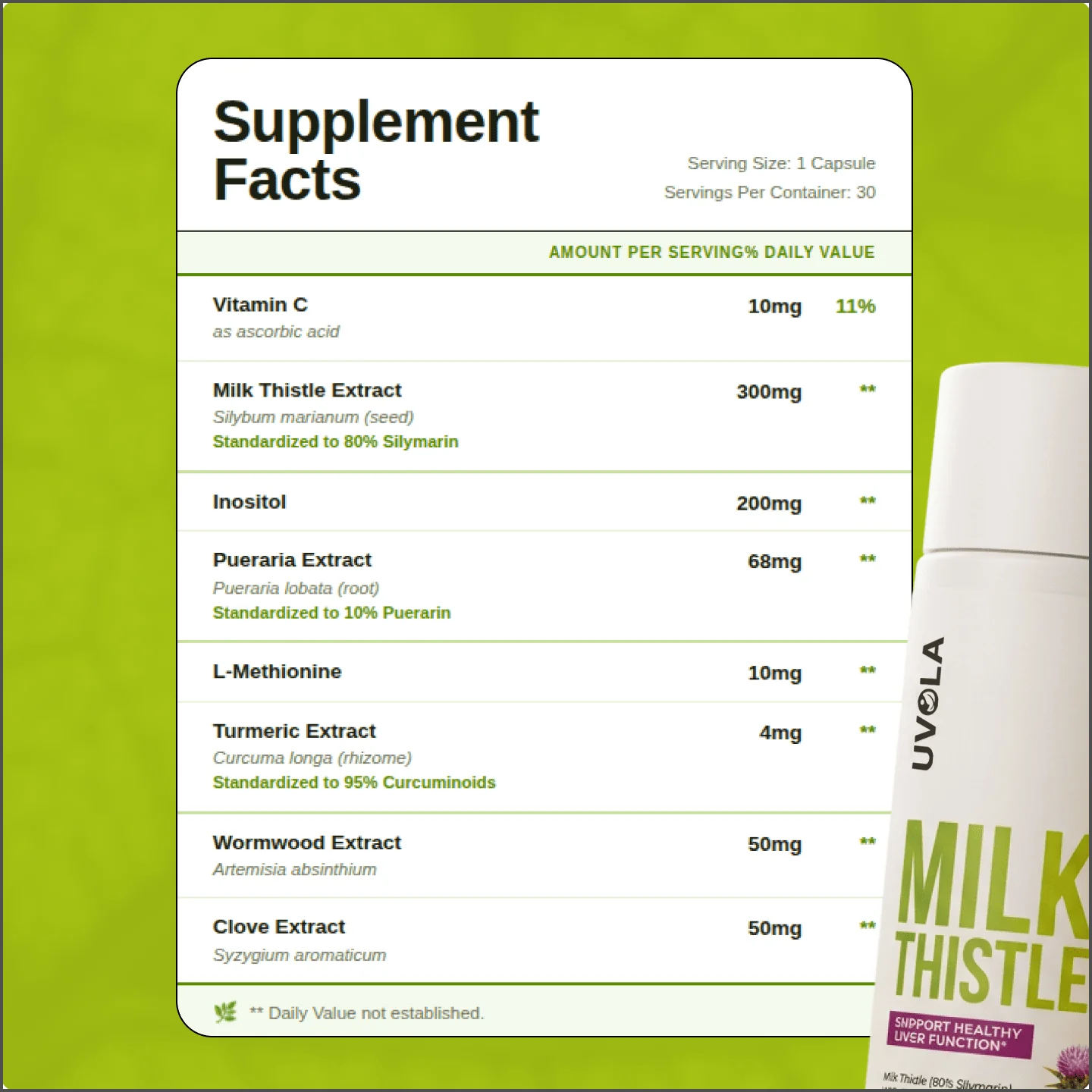 UVOLA Milk Thistle for daily supplement use
