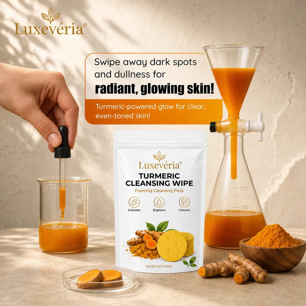Luxevéria® Turmeric Cleansing Wipe Foaming Cleansing Pads for daily facial cleansing