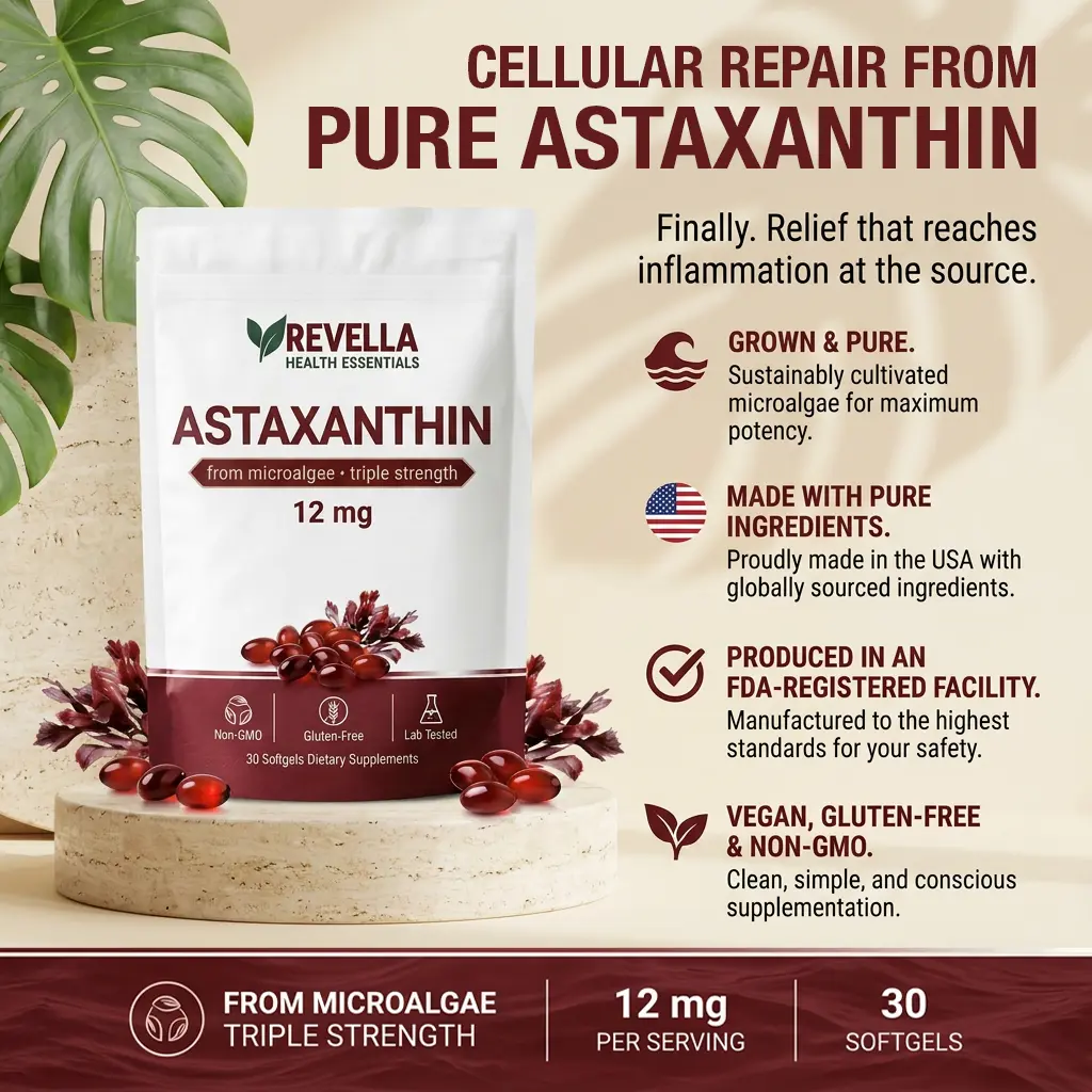 Revella Health Essentials Astaxanthin 12 mg with microalgae-sourced astaxanthin