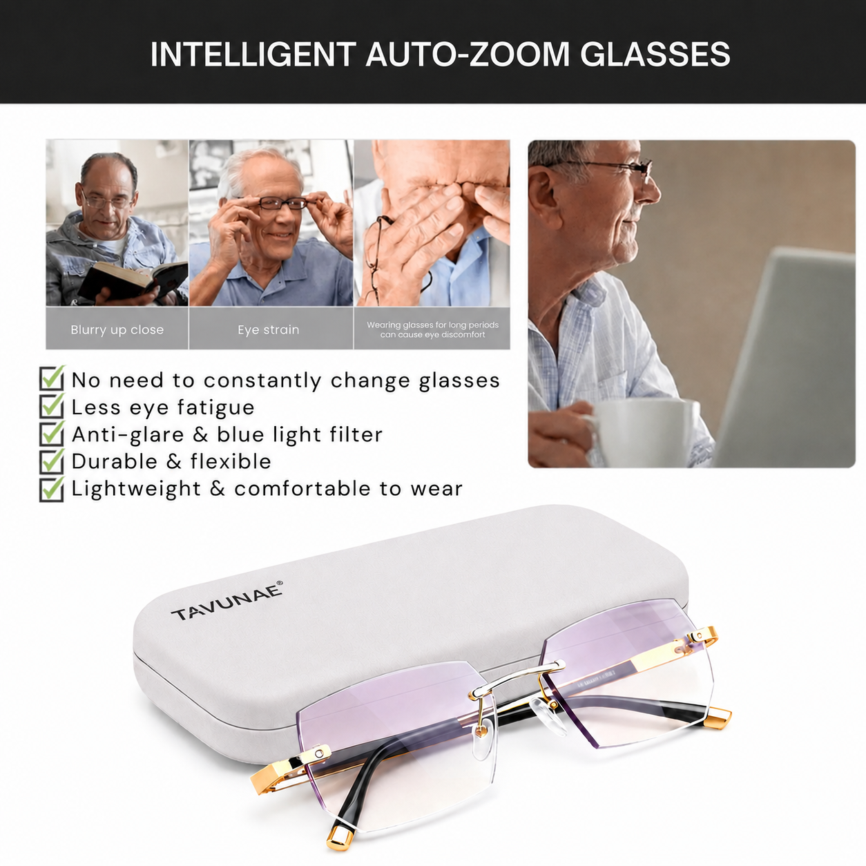 Tavunae® Glasses with adaptive photochromic lenses