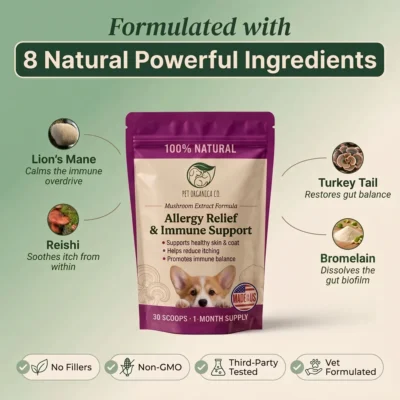 Pet Organica Co. Allergy Relief & Immune Support Mushroom Extract Formula with reishi and lion's mane