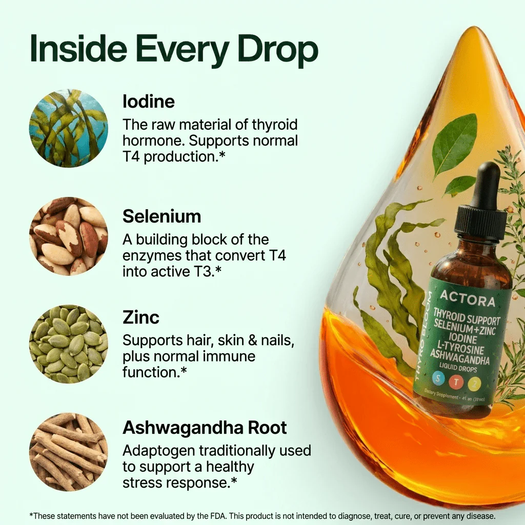 ACTORA Thyroid Support Liquid Drops with selenium, zinc, iodine, L-Tyrosine and ashwagandha