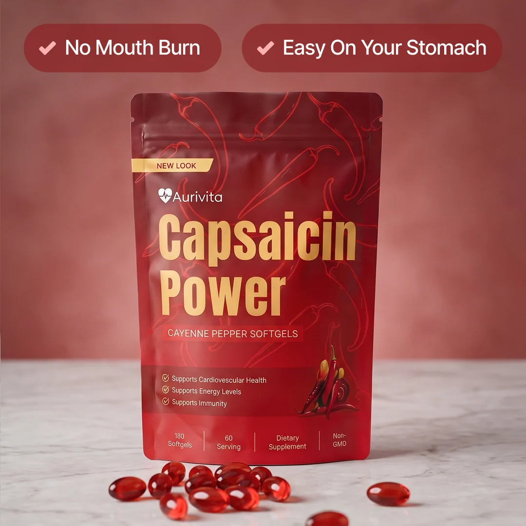 Aurivita Capsaicin Power Cayenne Pepper Softgels for daily use with meals
