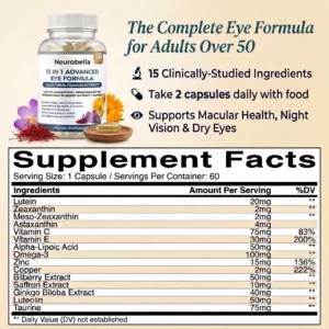 Neurobella 15 in 1 Advanced Eye Formula with Lutein, Zeaxanthin and Astaxanthin