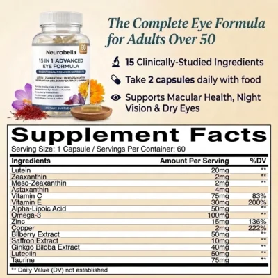 Neurobella 15 in 1 Advanced Eye Formula with Lutein, Zeaxanthin and Astaxanthin