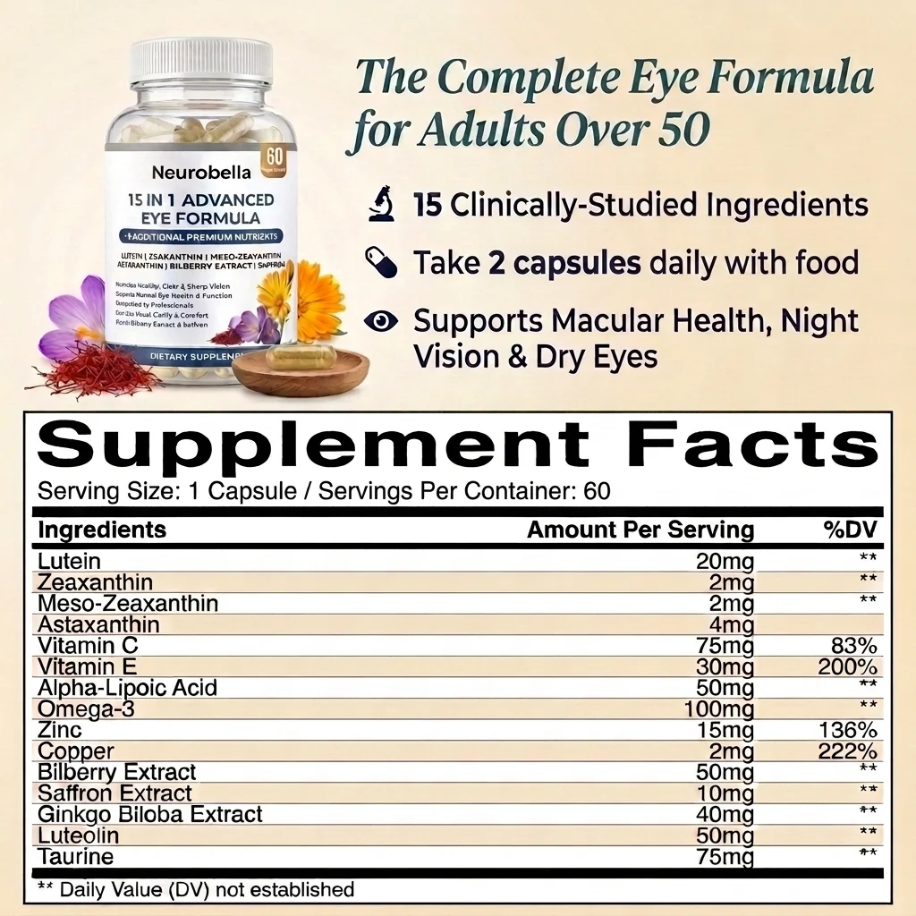 Neurobella 15 in 1 Advanced Eye Formula with Lutein, Zeaxanthin and Astaxanthin