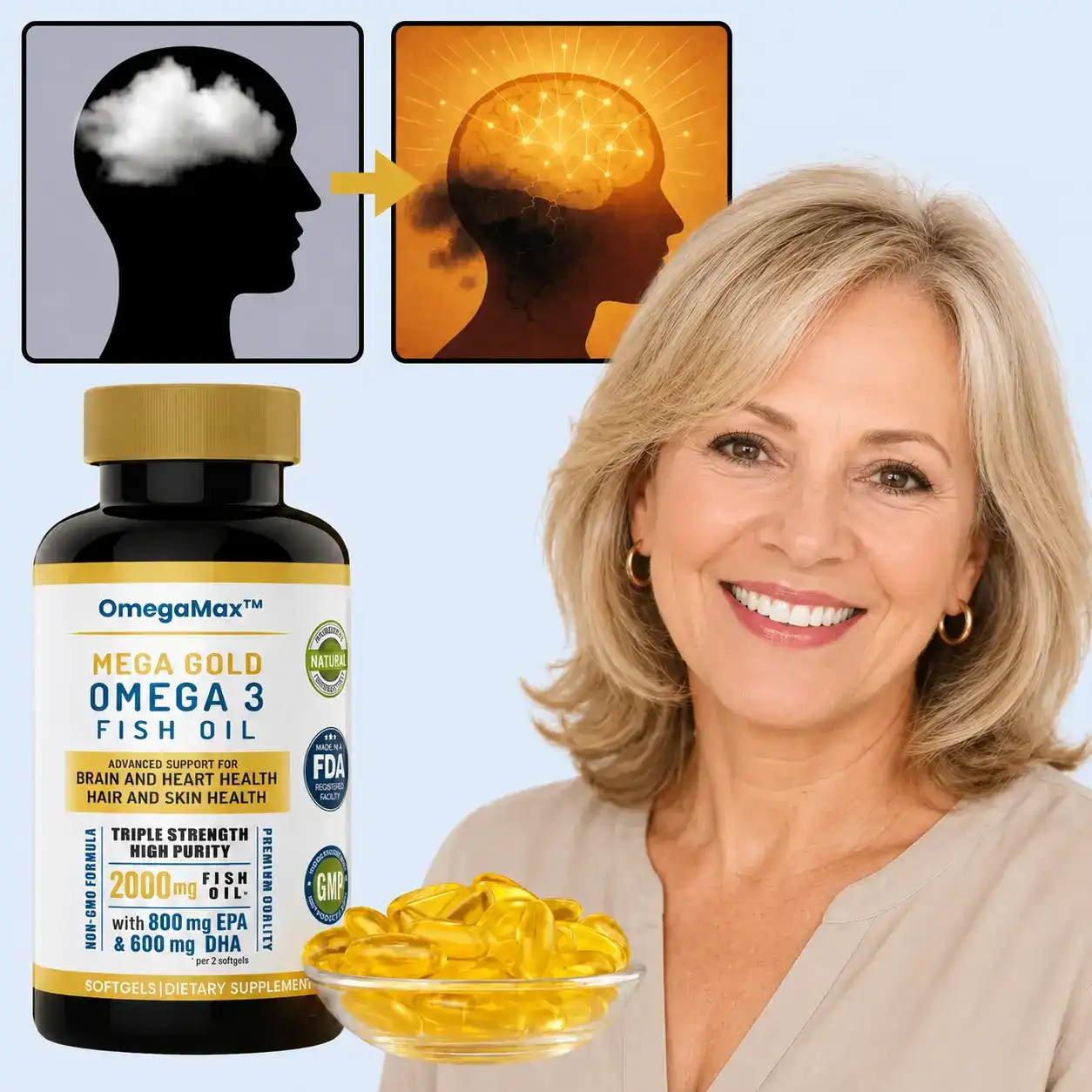 OmegaMax™ fish oil with 800 mg DHA and 600 mg EPA