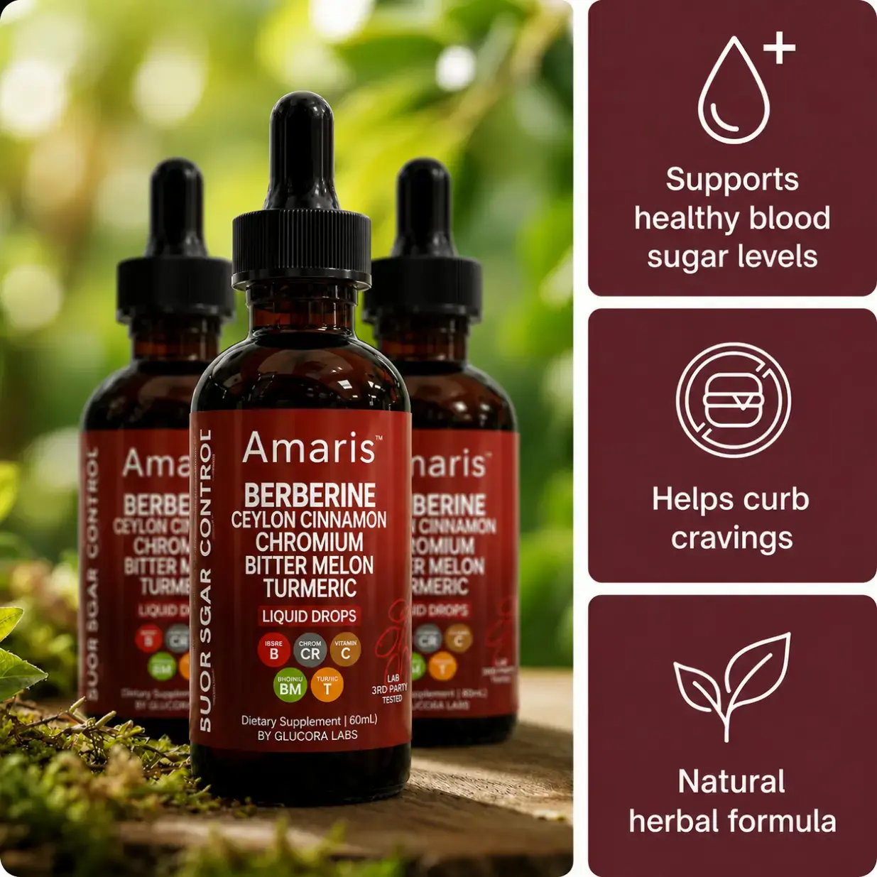 Amaris™ herbal drops with bitter melon and chromium
