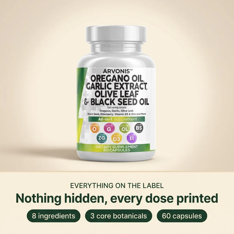 Arvonis™ botanical gut supplement with oregano, garlic and black seed