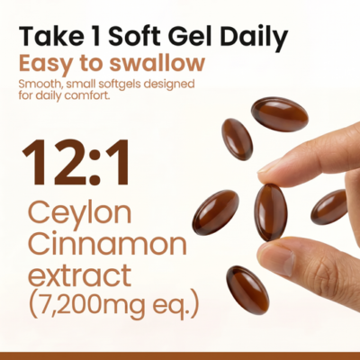 BloomWell 12:1 Ceylon cinnamon equivalent to 7,200 mg per softgel