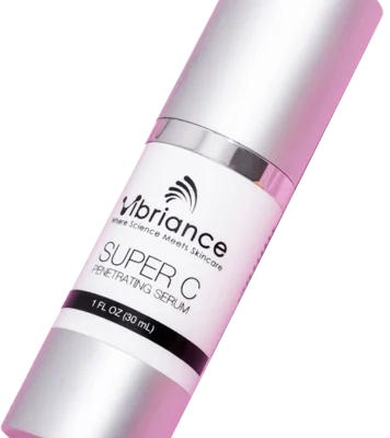 Vibriance facial serum in silver pump bottle