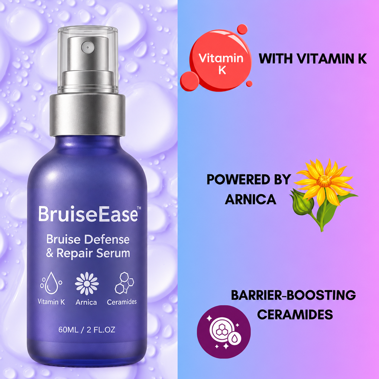 BruiseEase™ ceramide serum for dry and fragile-feeling mature skin