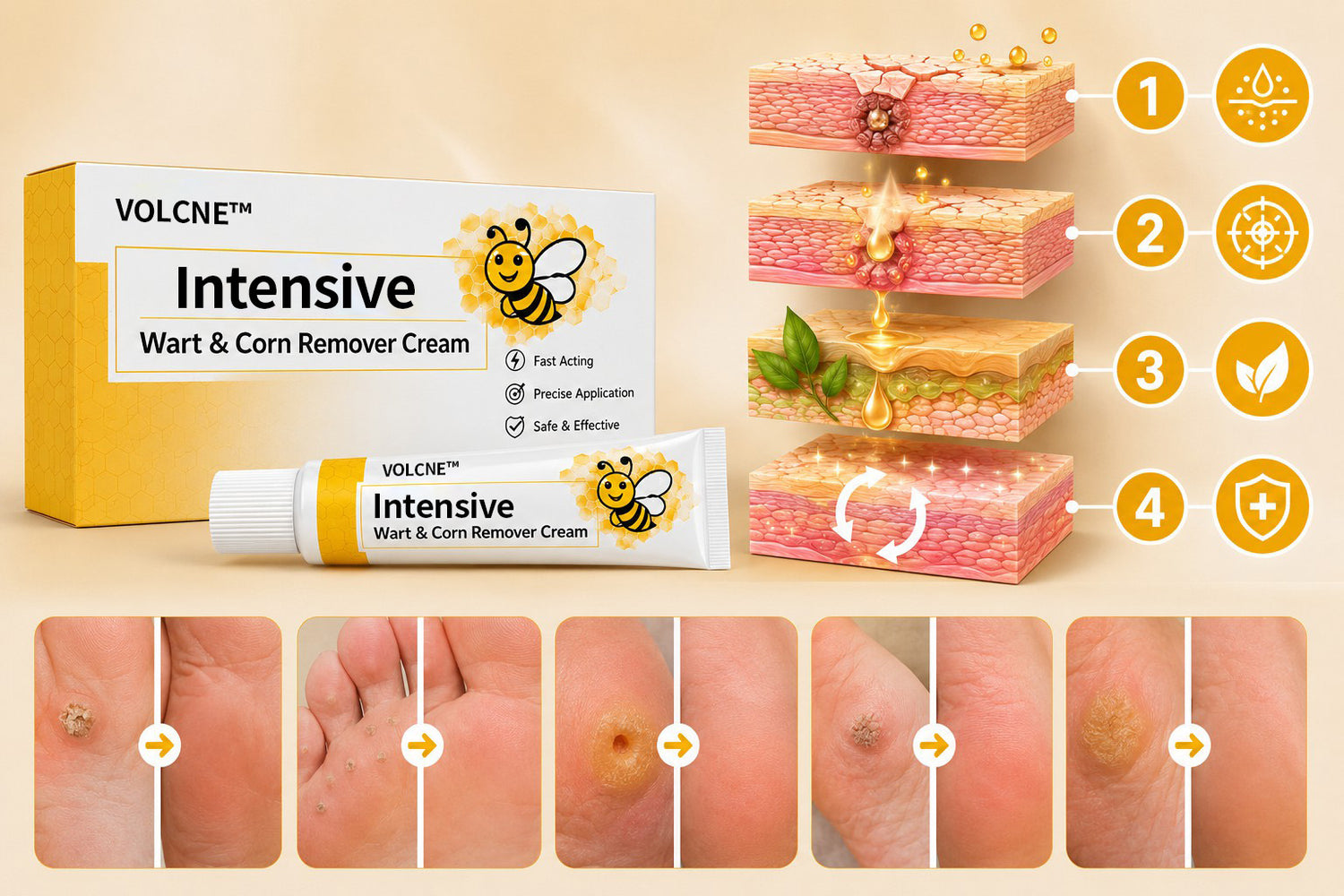 VOLCNE™ wart and corn cream for precise spot application