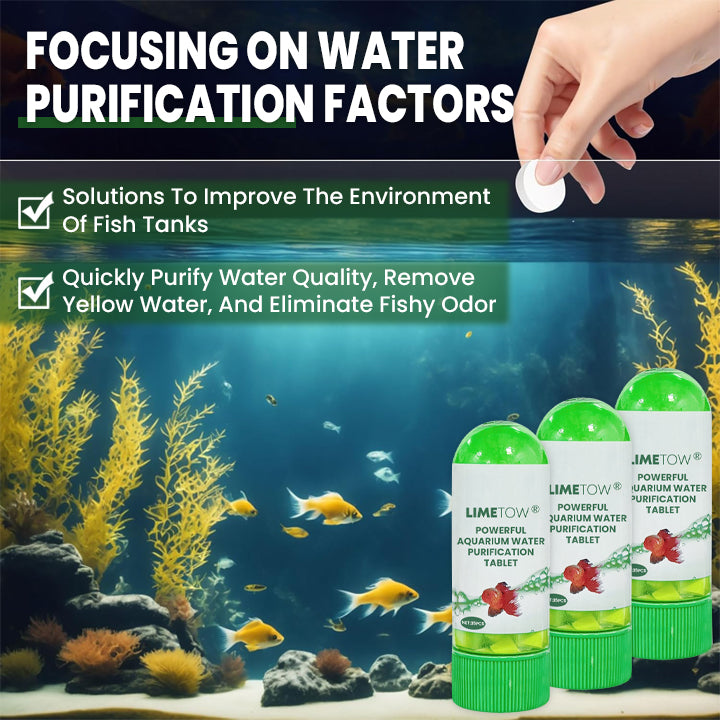 LIMETOW® drop-in aquarium tablet designed to address cloudy water and odor