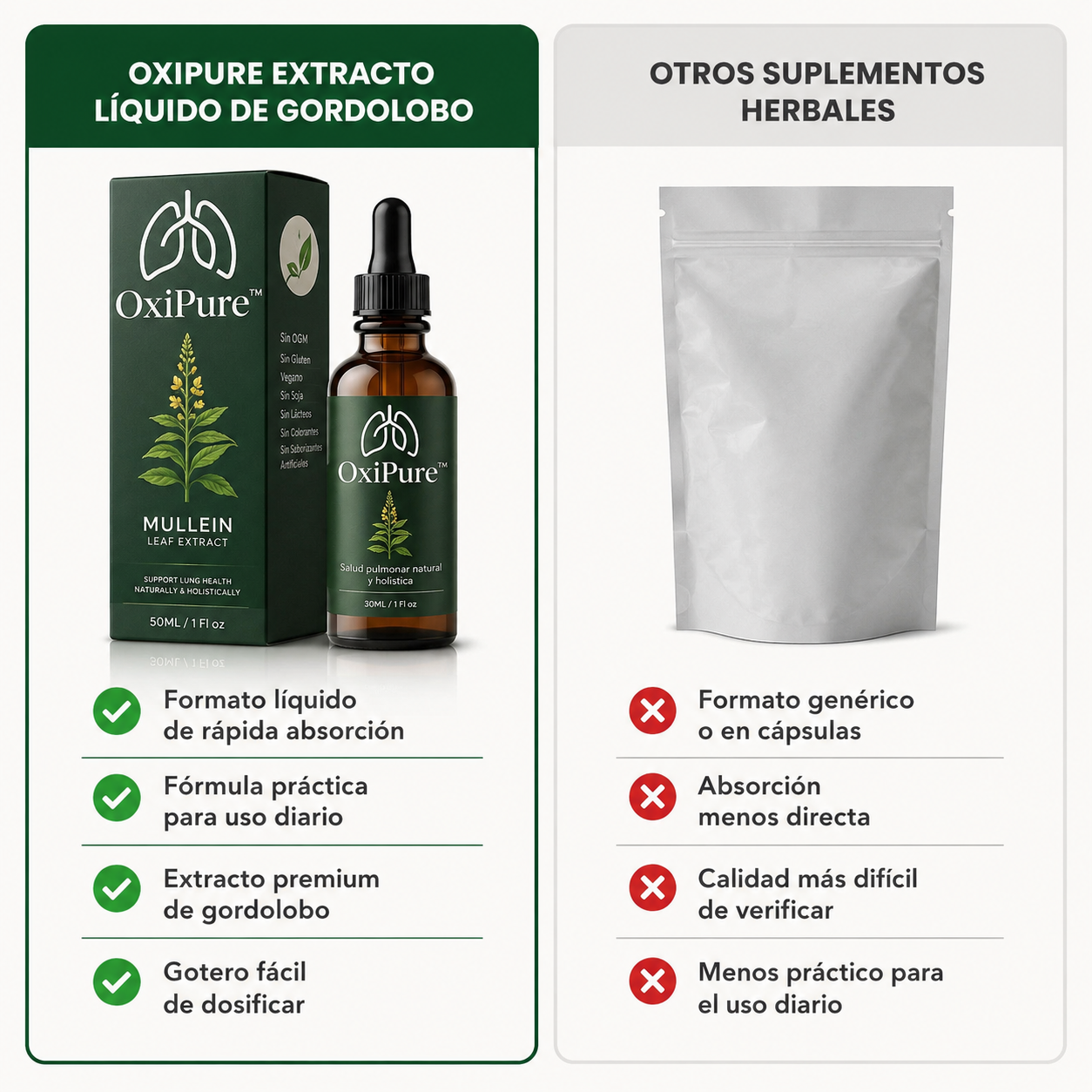 OxiPure™ suplemento líquido de gordolobo para apoyo respiratorio