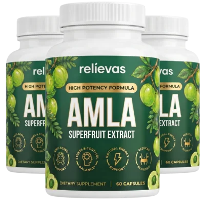 Relievas capsules with 1000 mg organic amla extract per serving