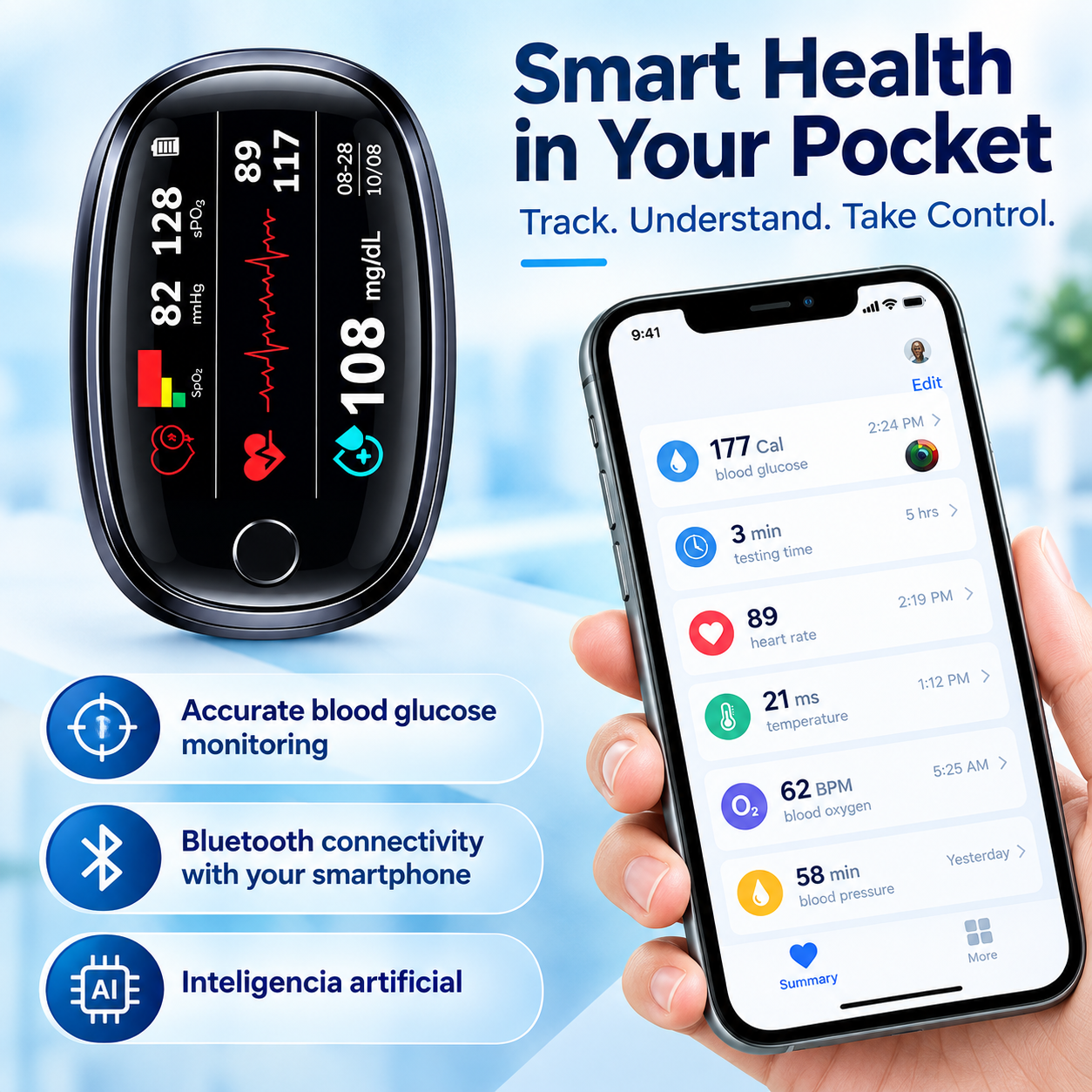 Compact cituli™ finger device with a colour screen