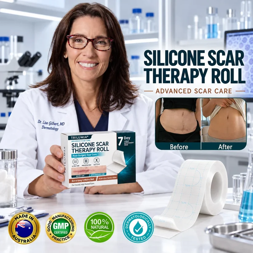 TRILUMIA clear silicone sheet applied directly to clean, dry skin